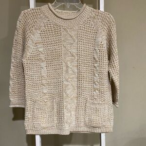 beige cable-knit fisherman's sweater with a waffle knit texture- womens size S